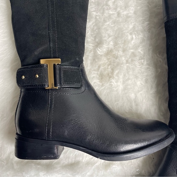 Tory Burch Riding Boots Tenley in Black Leather and Suede Size 5.5 - Picture 6 of 17
